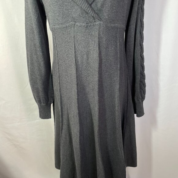 Evan-Picone Sweater Dress Size L Charcoal Midi Long Sleeves V Neck - Picture 5 of 15